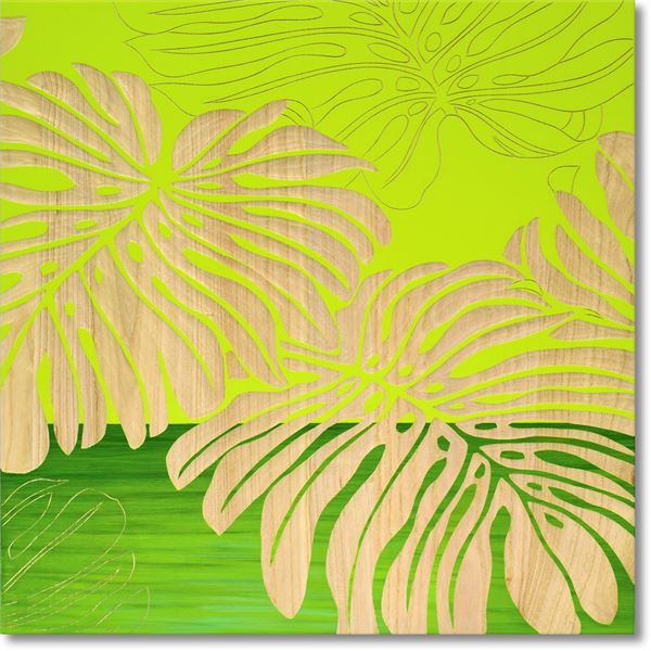 ユーパワー ウッドスカルプチャーアート 60x60cm 「ワイルド モンステラ」GR+NP