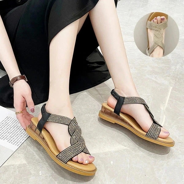 【20点セット】【送料無料】楽ちん煌めきサンダル ビーチサンダル レディース 厚底サンダル 4cmヒール 歩きやすい フラットサンダル ローヒール 細ストラップ ビジュー かわいい カジュアル 軽量