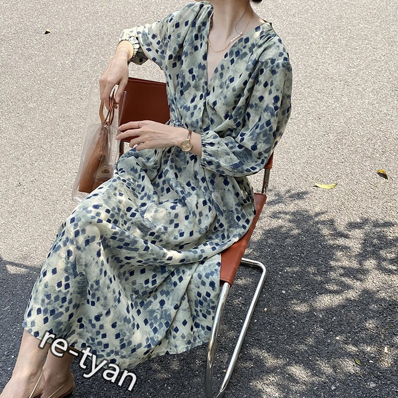 ワンピース レディース 40代 キレイめ マキシワンピース 春夏７分袖 柄物ワンピース Aラインワンピース ドレス オシャレ 上品 着痩せ 新作