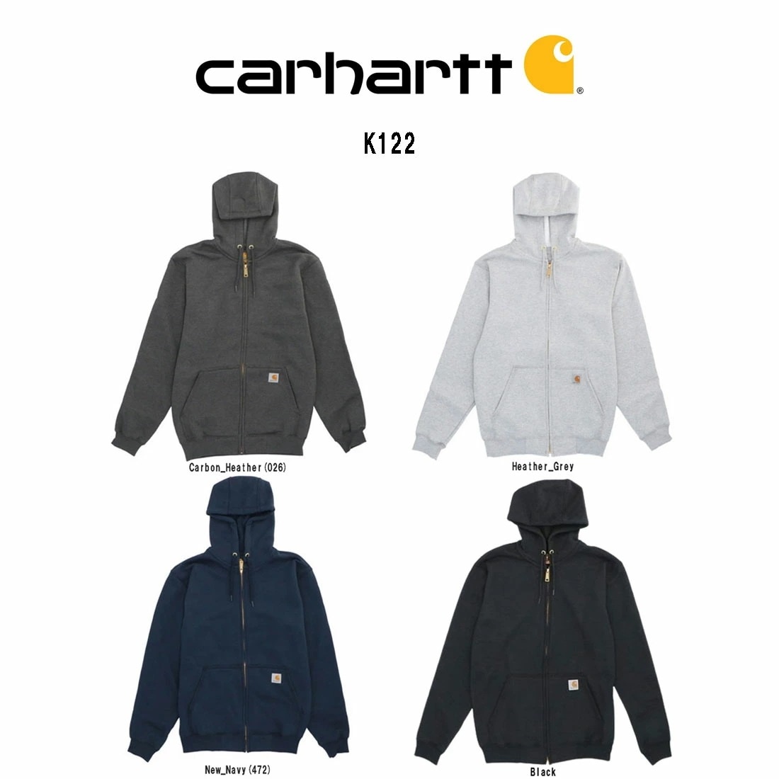 Carhartt フルジップパーカー プルオーバー スウェット フーディー ルーズフィット 裏起毛 メンズ K122