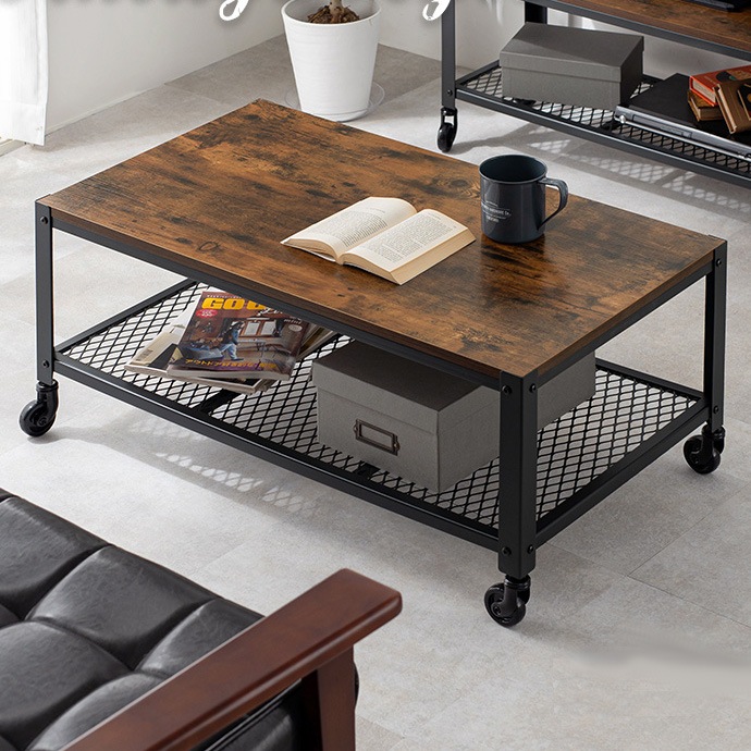 ローテーブル ヴィンテージ アンティーク おしゃれ 木製 リビング 北欧 キャスター 90cm 高さ40 スチール 一人暮らし 黒 収納 脚 11,993円