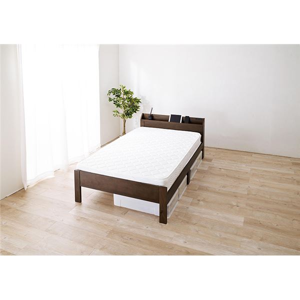 頑丈 すのこベッド セミダブル ボンネルコイルマットレス付き 約幅120.5x奥行211.5x高さ72cm ダークブラウン 組立品 コンセント付き