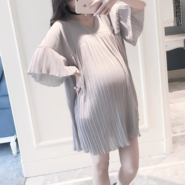 レディース ワンピース 5分袖 フレアスリーブ ベルスリーブ Vネック 襟なし ワイド 切り替え フォーマル フェミニン プリーツ 切り替えデザイン かわいい 大人可愛い シンプル 上品 ガーリー