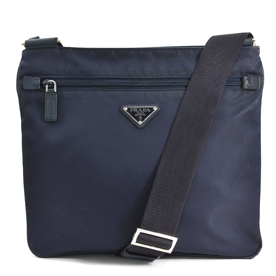 プラダ PRADA 斜め掛けショルダーバッグ ナイロン ネイビー シルバー ユニセックス e59732a