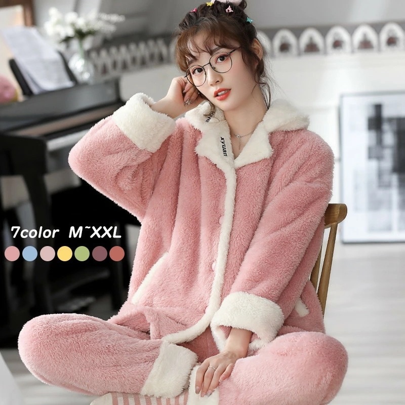 【本日限定】ルームウェア パジャマ 裏起毛 冬 モコモコ 前開き ふわふわ もこもこパジャマ 厚手 冬 部屋着 長袖 長ズボン あったか レディース 上下セット