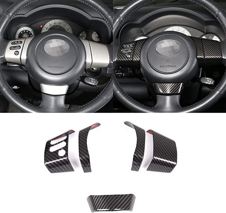 トヨタ FJクルーザー 2007-2021に対応 ステアリングホイールボタントリム ステアリングホイールボタントリムフレーム 7点セット ABS(カーボン調)