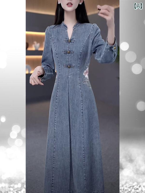 レディース　ドレス　ワンピース 孟 沙 子 ファッション ドレス 女性 春秋 2025 高級 年齢を 減らす スリム ミディアム 丈 スカート