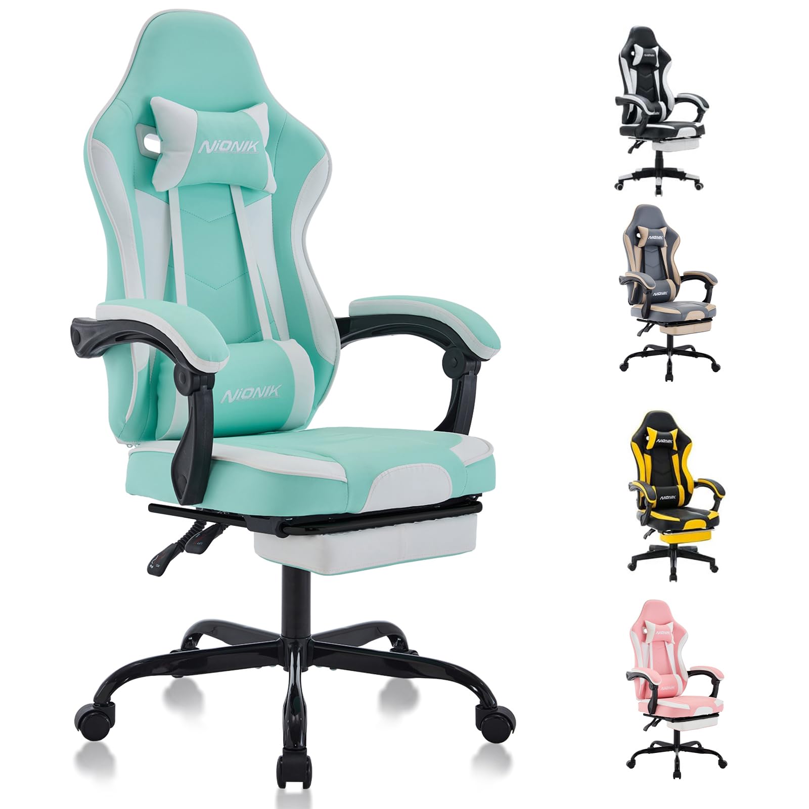 ゲーミングチェア オットマン付き デスクチェア オフェスチェア 連動ひじ掛け ハイバック ゲーム用 チェア gaming chair 白 可愛い PCチェア 多機能 135リクラ 23501