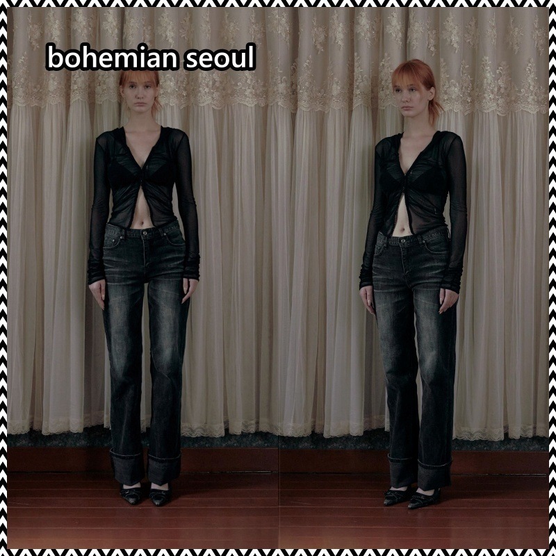 bohemian seoul SEMI WIDE ROLL-UP BLACK JEANS 14,784円