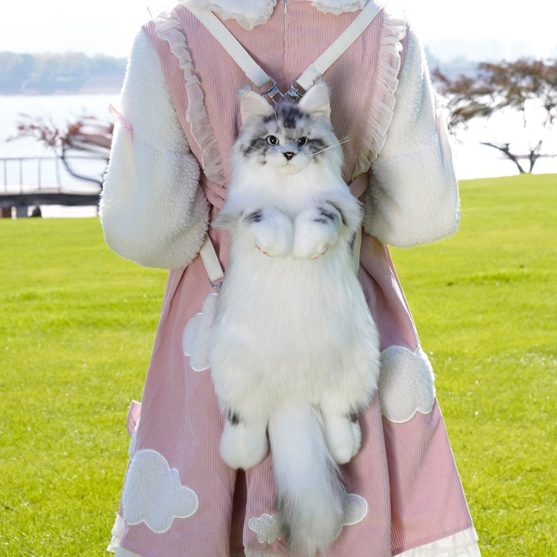 （ライトなし） メインクーングレーの猫のリュック型ぬいぐるみかわいい人形のおもちゃ誕生日プレゼント