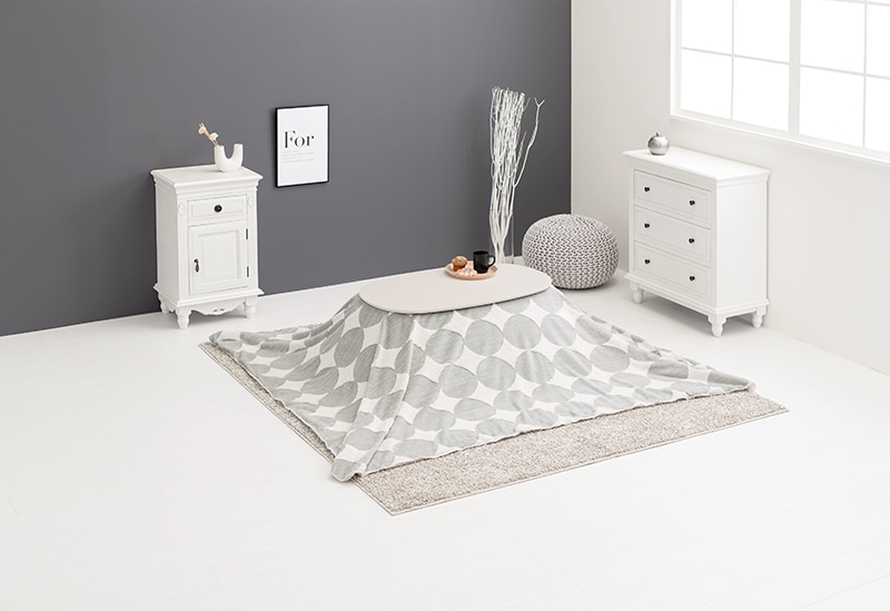 こたつセット こたつ うす掛布団 2点セット ホワイトウォッシュ/グレー（丸） 90x50cm 木目調 楕円 北欧柄 折れ脚テーブル オールシーズン コタツ テーブル 19,462円