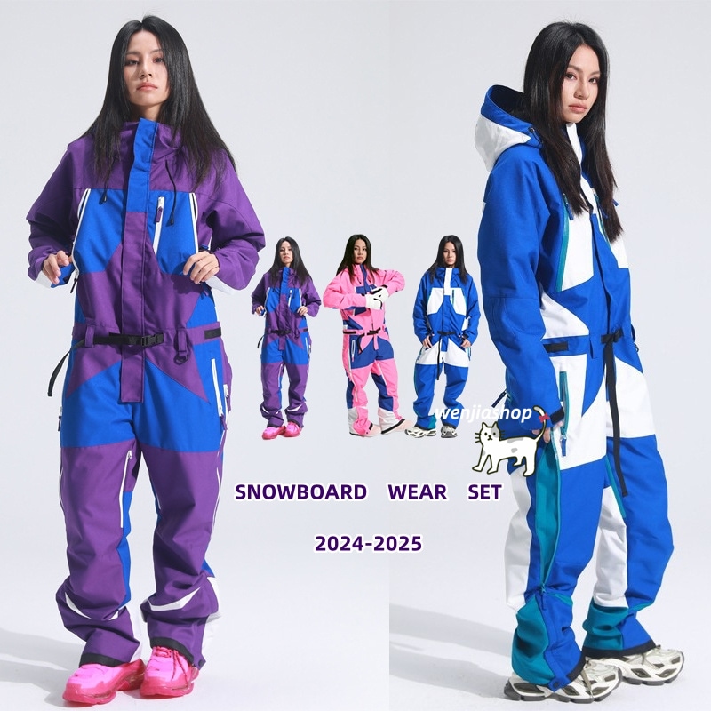 スノーボードウェア 2025 上下セット つなぎ メンズ レディース オールインワン パンツ 紫 ピンク ブルー スノーウェア スキーウェア スノボウェア ウィンタースポーツ 韓国風 防水防風防寒