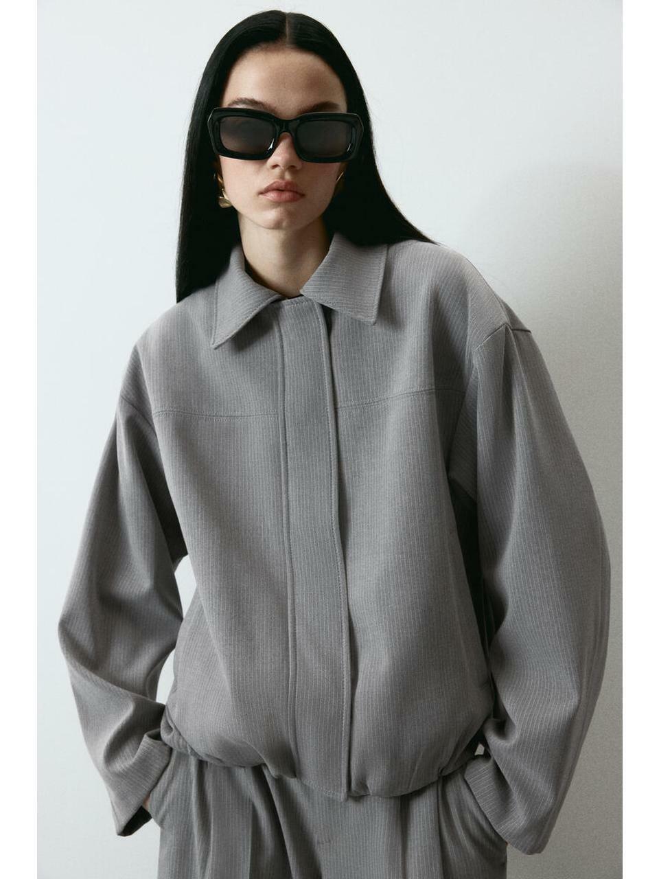 H&M カラーボンバージャケットライトグレーピンストライプ 1314599002