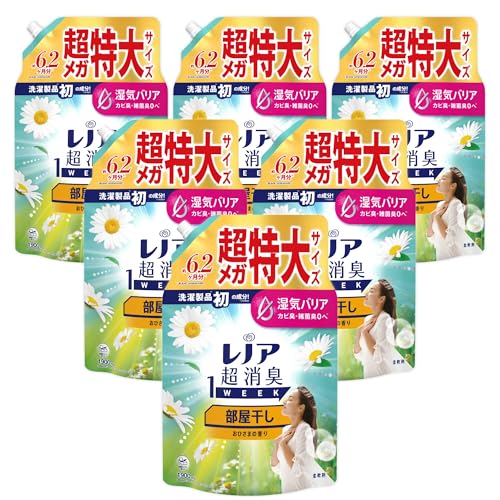 レノア Lenor 超消臭1WEEK 柔軟剤 部屋干し おひさまの香り 詰め替え 1900mLｘ6袋 [大容量] [ケース品]