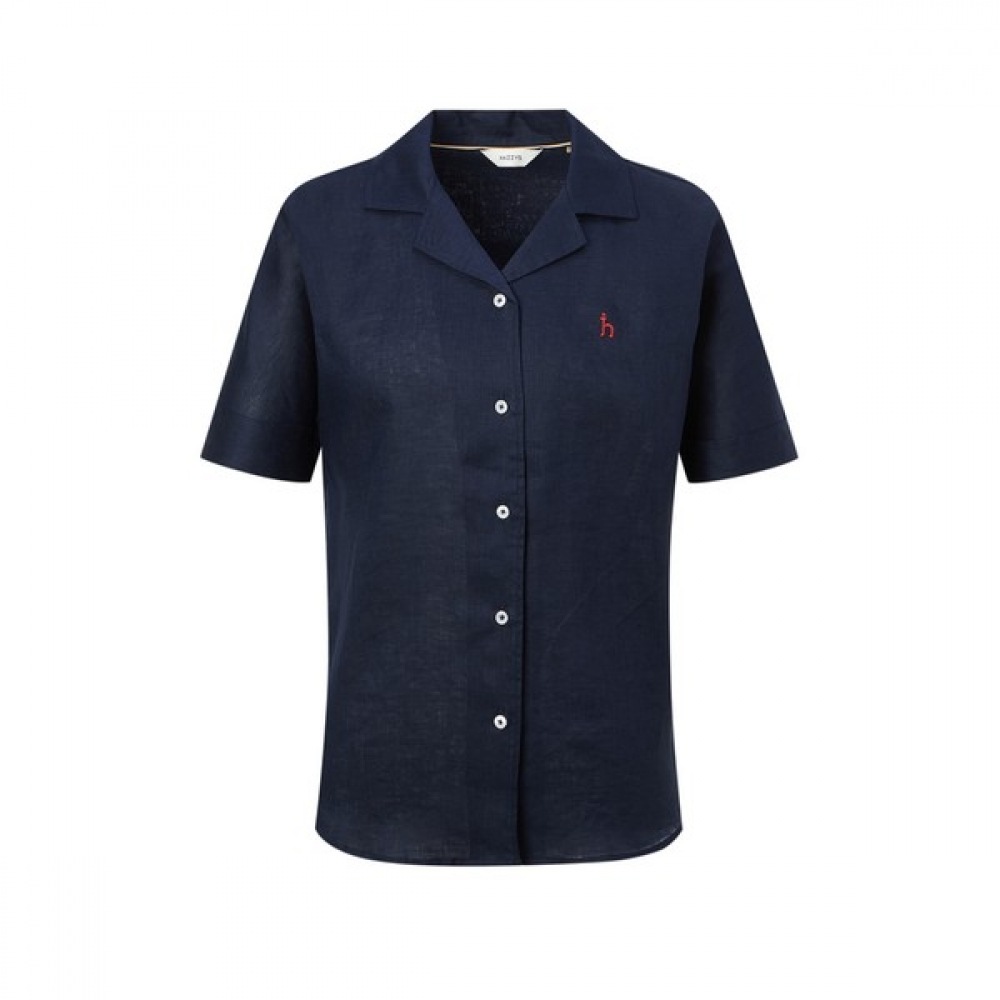 [ヘッジズレディース] 25SS リネンショートスリーブシャツネイビー HSSH5BC44N2