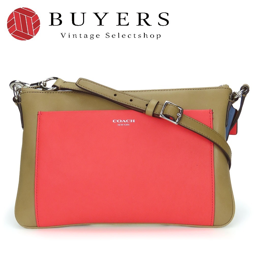 中古 ショルダーバッグ - レザー ベージュ ネオンピンク シルバー金具 斜め掛け カジュアル 普段使い レディース 女性 13,024円