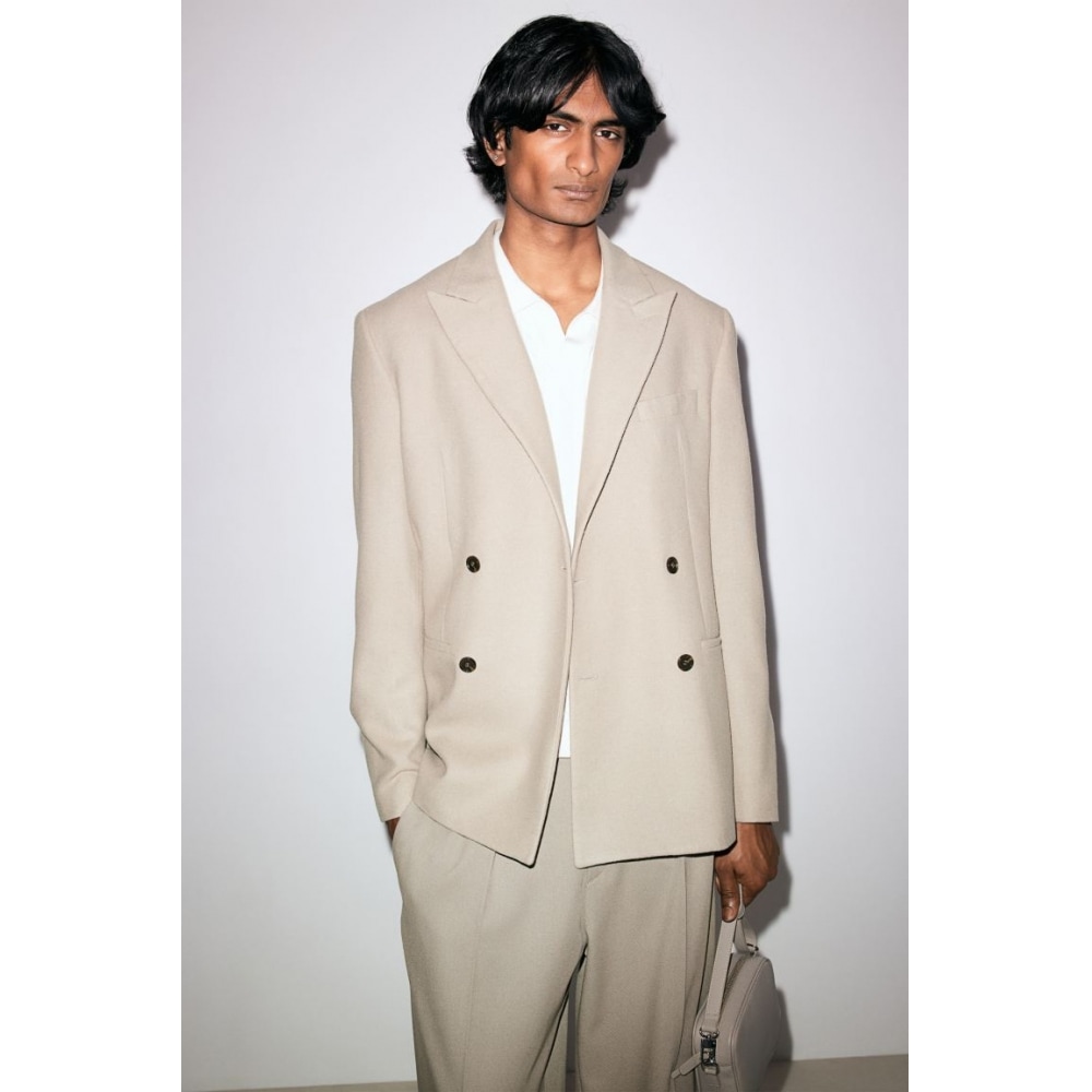 H&M レギュラーフィットウールブレンドダブルブレストジャケットベージュ