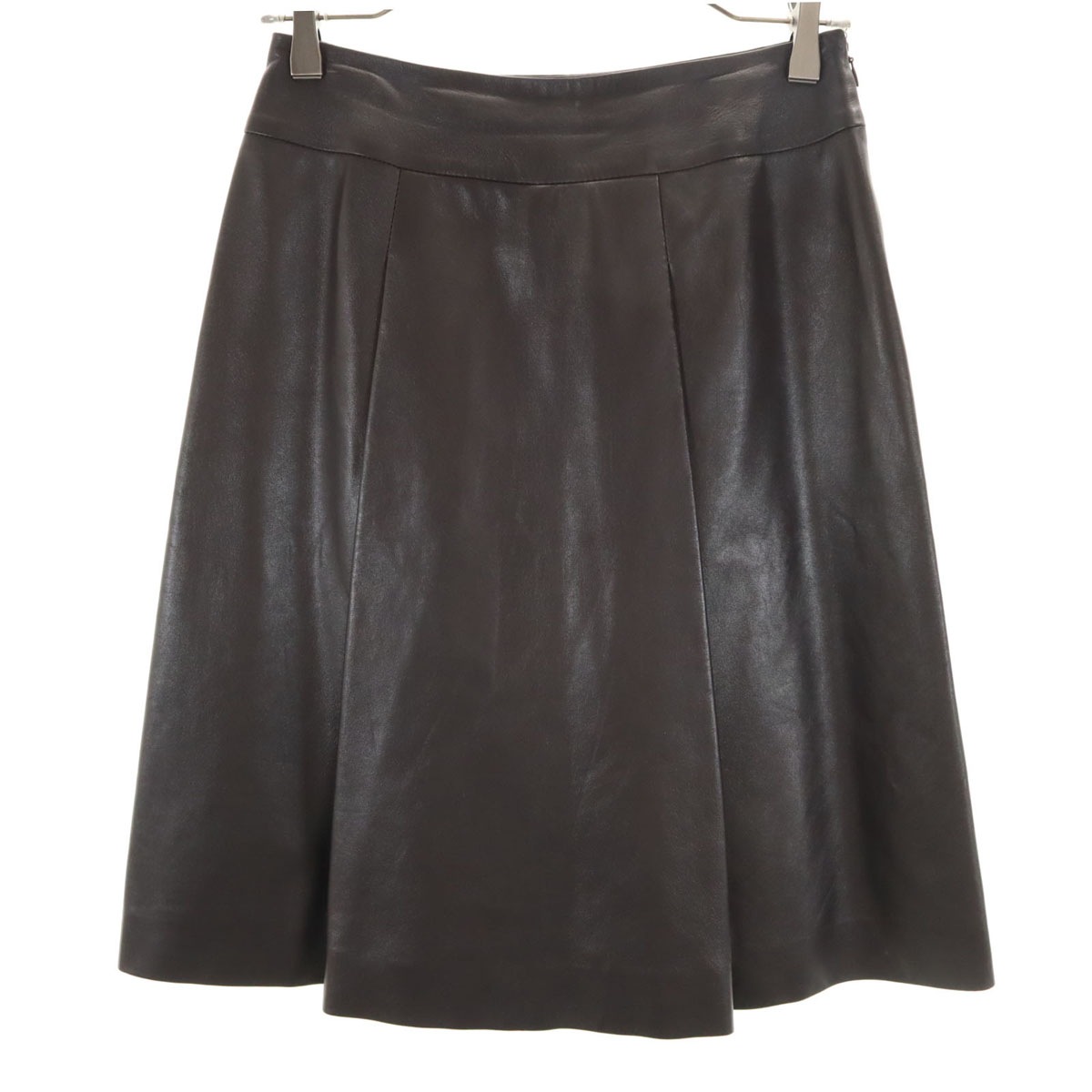 フランス製 ラムレザー ミディスカート 36 ダークブラウン系 レディース 古着