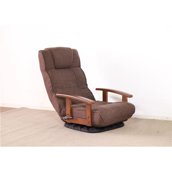回転式 座椅子/パーソナルチェア (ダークブラウン) 57×67×75cm 木製 肘付き リクライニング式 完成品 (リビング)