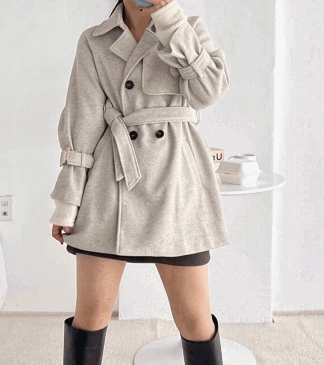 (女性らしさたっぷり) カトリーヌ 腰紐 ウール ローブ 半コート ジャケット
