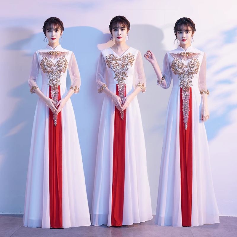 コーラススーツロングスカート合唱団イブニングドレス女性パフォーマンス服パフォーマンス衣装ホストエチケット歓迎