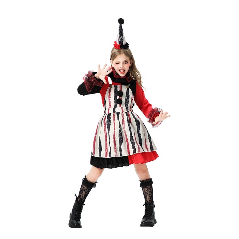 ハロウィンの子供用コスチューム面白いドレスアップコスチュームホラー人形魂を砕くピエロコスチューム女の子のカーニバルドレス