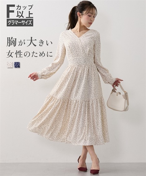 ロング・マキシ丈/半袖 大きい胸専用 ドットカシュクールワンピース ポケット付