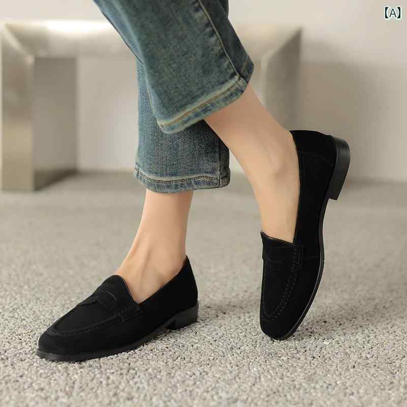 ローファー レディース 歩きやすい 通勤 通学 レトロ ブラウン マット シープスキン 裏起毛 女性用 秋冬 フラットソール スリッポン フレンチ ローヒールシューズ