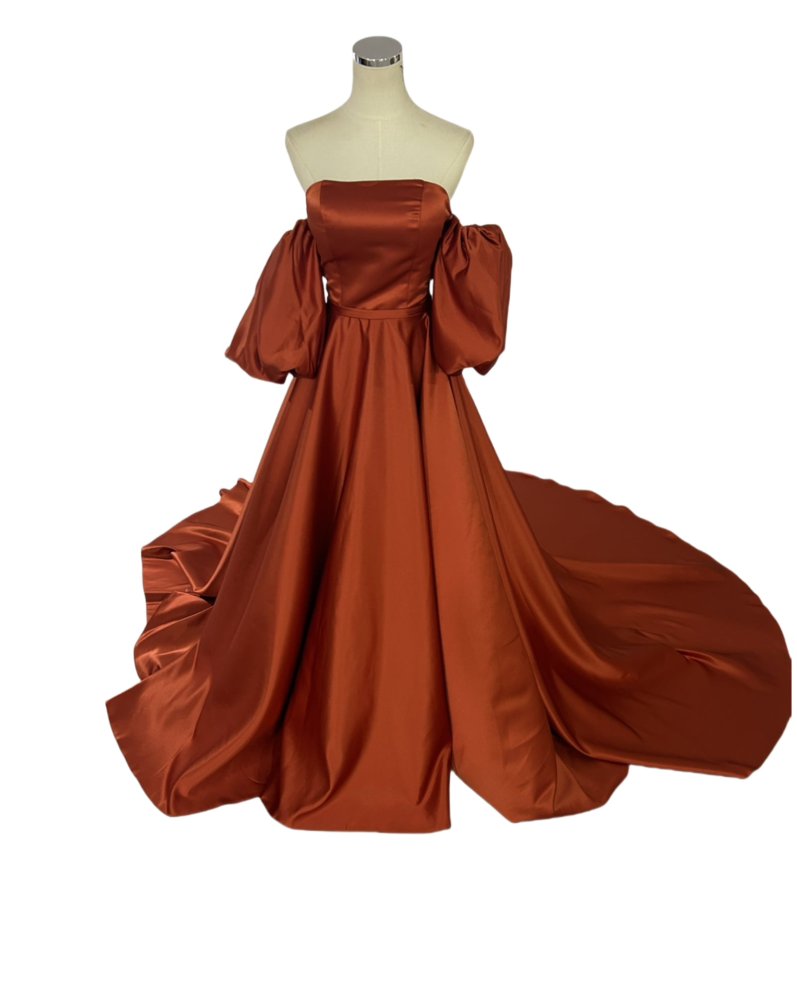 カラードレス オレンジ 光沢サテン ベアトップ パフスリーブ 編み上げ 花嫁 29,993円