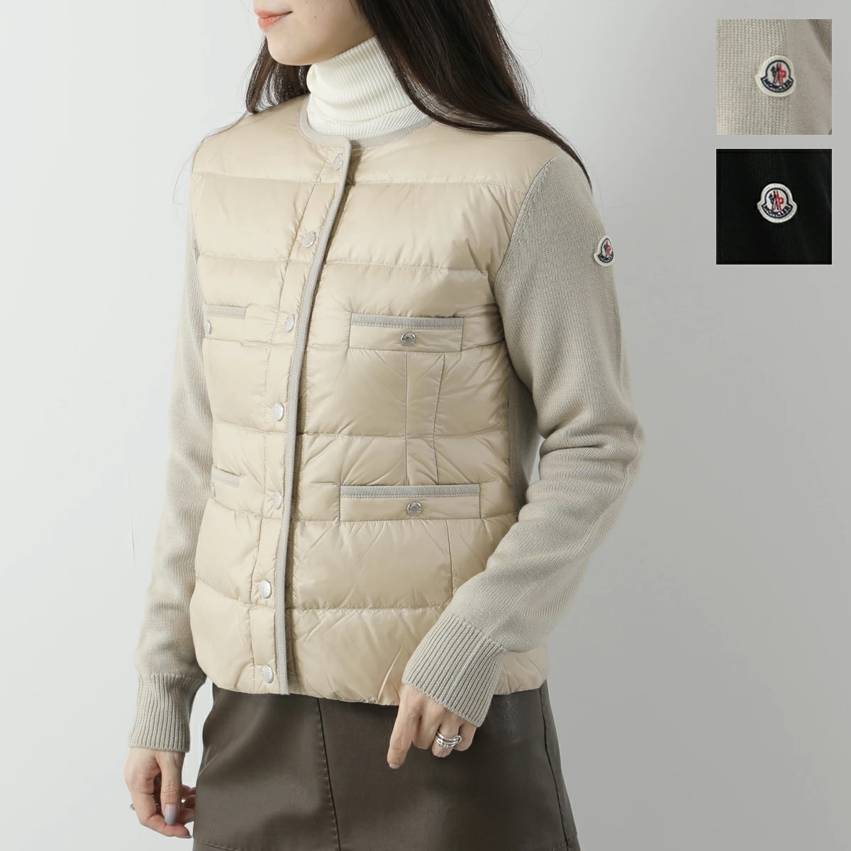 MONCLER モンクレール ダウンジャケット CARDIGAN TRICOT トリコ 9B00025 M1131 レディース ニット切替 カーディガン ナイロン×ウール カラー2色