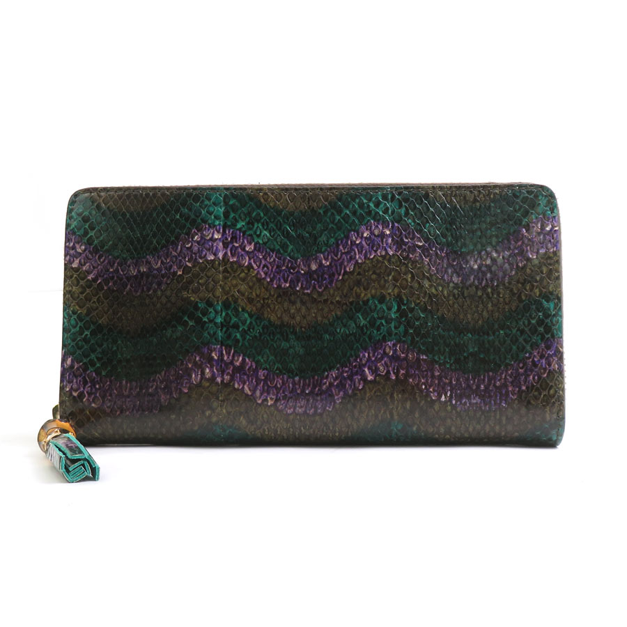 グッチ GUCCI ラウンドファスナー長財布 パイソン ブラウン×グリーン×パープル ユニセックス 307984 r10589g