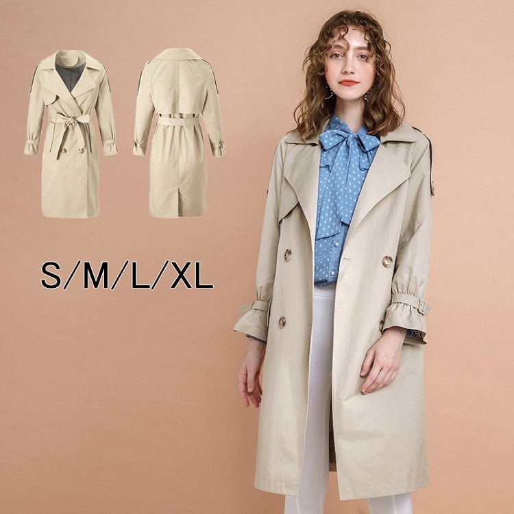 スプリングコート レディース ロングコート トレンチコート 長袖 ゆったり ポケット付き お洒落 カ