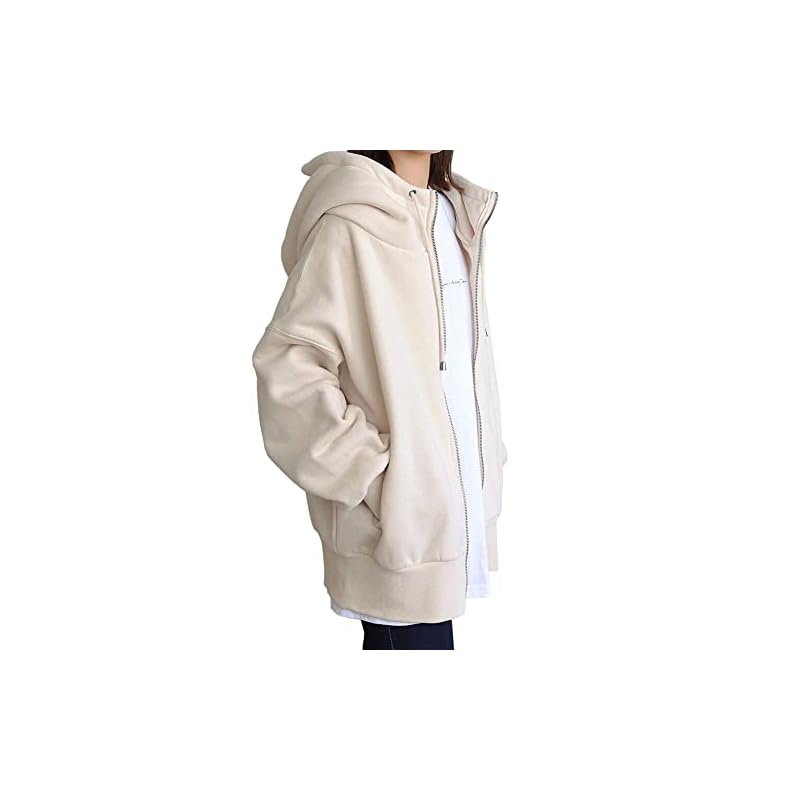 [YUESUO] パーカー レディース ジップアップパーカー ジップパーカー アウター コート 裏起毛 フード 長袖 スウェット ファスナーパーカー 厚手 ロング丈 あったか 可愛い 大きめ ゆったり