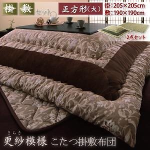 更紗模様こたつ掛け敷き布団 [掛け敷きセット] 正方形 大 グリーン こたつ本体なし こたつ布団