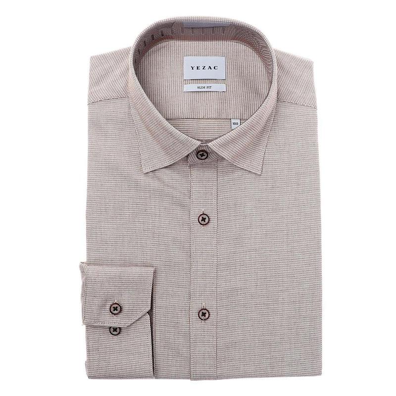 [スリムフィット スパン] 綿混紡ドビー織り スパン スリムフィット 長袖シャツ YJ4FUS527BR