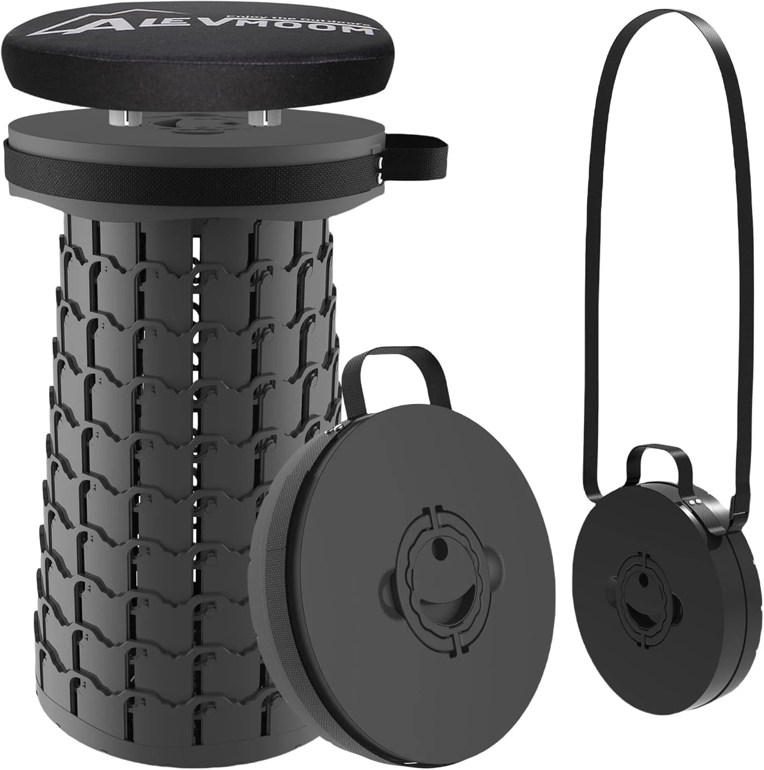 折りたたみ椅子 高さ46cmまで調節可能 座面幅26cm 耐荷重360kg クッション付き 1秒開閉 屋内屋外兼用 ブラック