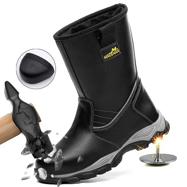 High Quality Safety Boots Leather Shoes Mid-calf Boots Anti-smash Anti-puncture Work Boots Steel Toe