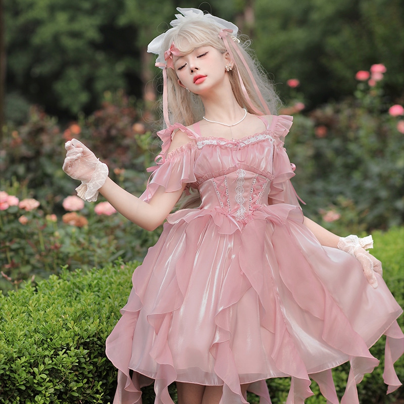 Zhijinyuan ロリータ オリジナル 銀河の祈りのコルセット フィッシュボーン ウエスト痩身ドレス フェアリー ジェリーフィッシュ Jsk