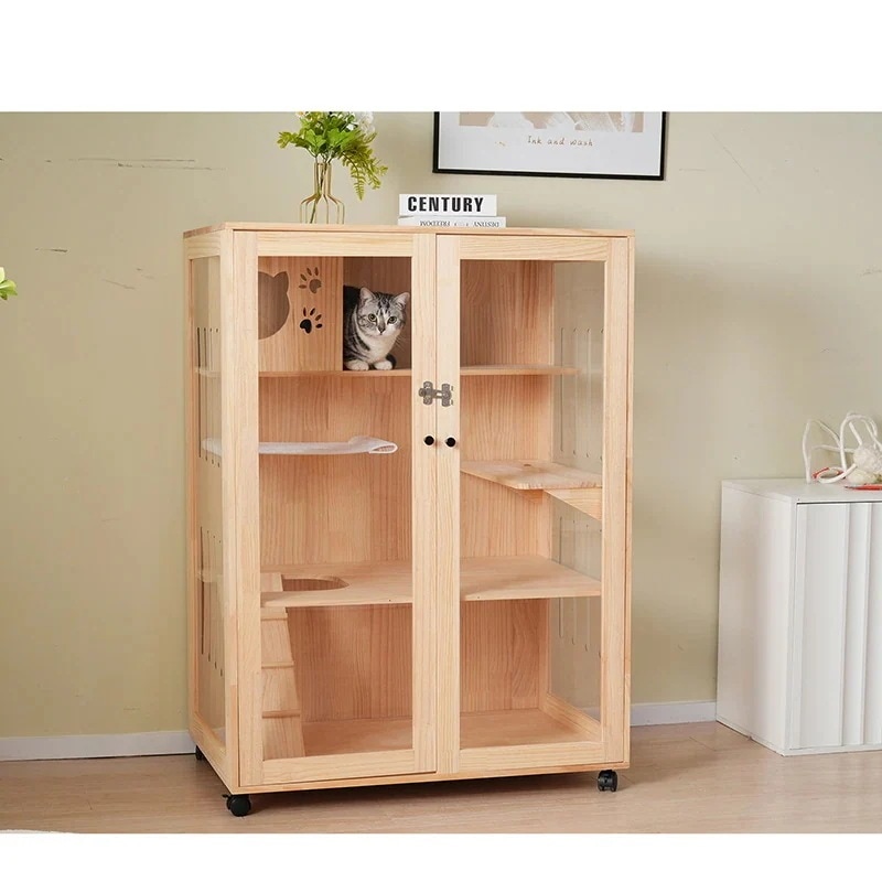 【国内即日発送】猫 ケージ キャットケージハンモック付き 木製 3段 ワイド 多頭飼い ペットケージ 隠れ家 キャスター付き 多段 留守番 保護 脱走防止 幅広い 据え置き ペット用品 おしゃれ