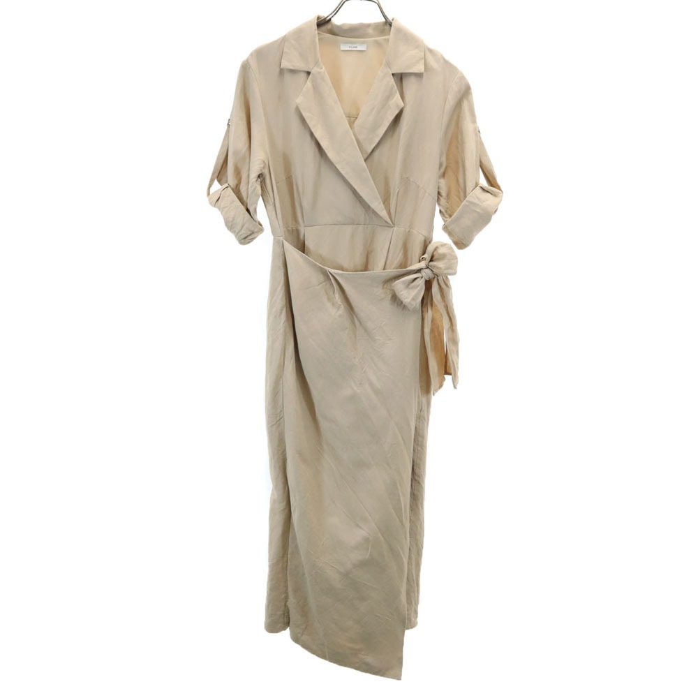 リネンブレンド 5分袖 ロールアップ袖 ワンピース 1 ベージュ レディース