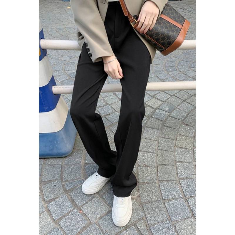 春夏秋の延長されたウエストの垂れ下がった女性のための超長いストレートカジュアルスーツパンツ高床の滑らかなパンツを持つ背の高い人