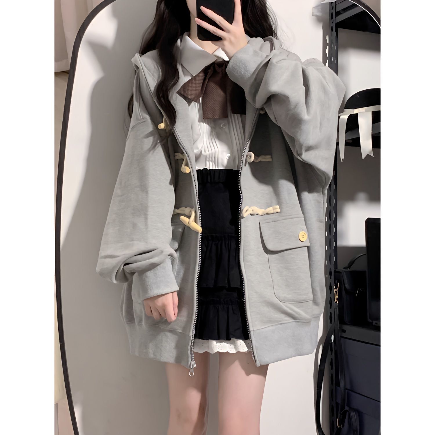 フード付きパーカー カーディガン 韓国 ゆったりジャケット ジップアップ 春のトップス パーカー パーカー かわいい パーカー レディース フード付きトレーナー スウェットパーカー カレッジスタイル