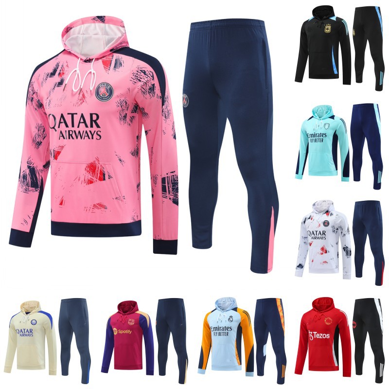 24-25 年度 秋冬款 レアルマドリード・パリ SG・バルセロナ・アルゼンチン代表 フード付きスウェット サッカートレーニングウェア インカレーションウェア アダルトサイズセット