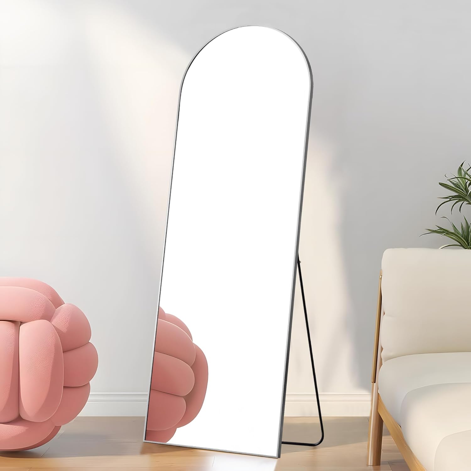 米尔欧的镜子工房 身姿 全身镜 拱形型 铝框 立式镜子 防飞散加工 壁挂式 大型 全身镜 161x50cm 黑色