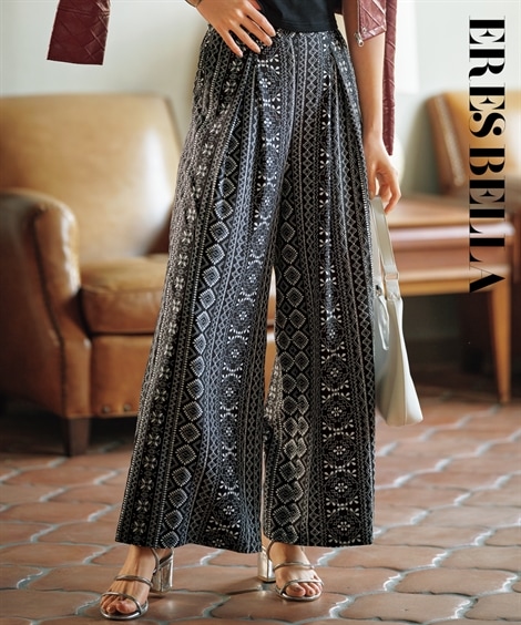 ロングパンツ プリントワイドパンツ ERES BELLA