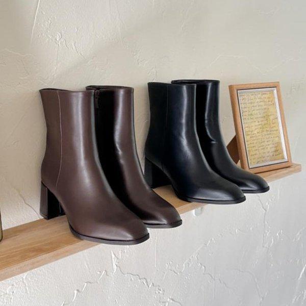 女性カジュアルスリムスクエアトゥアンクルブーツ