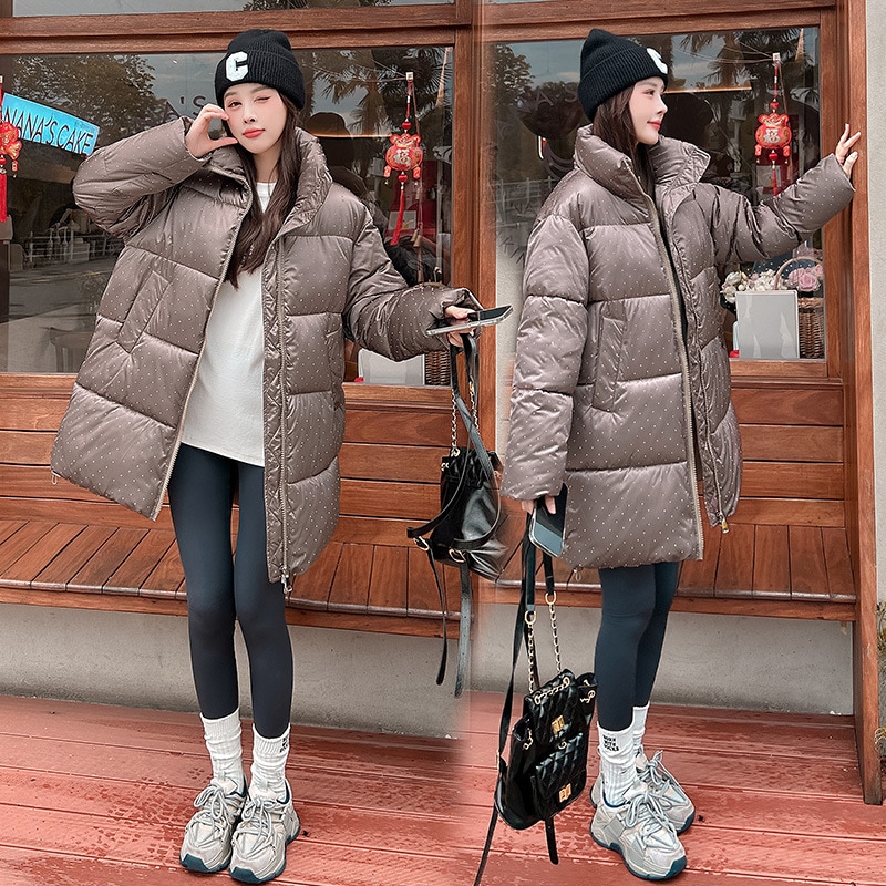 ヨーロッパとアメリカの服 2024 冬の新しい厚く暖かい巾着スタンドカラーファッショナブルなカジュアルコットンジャケット
