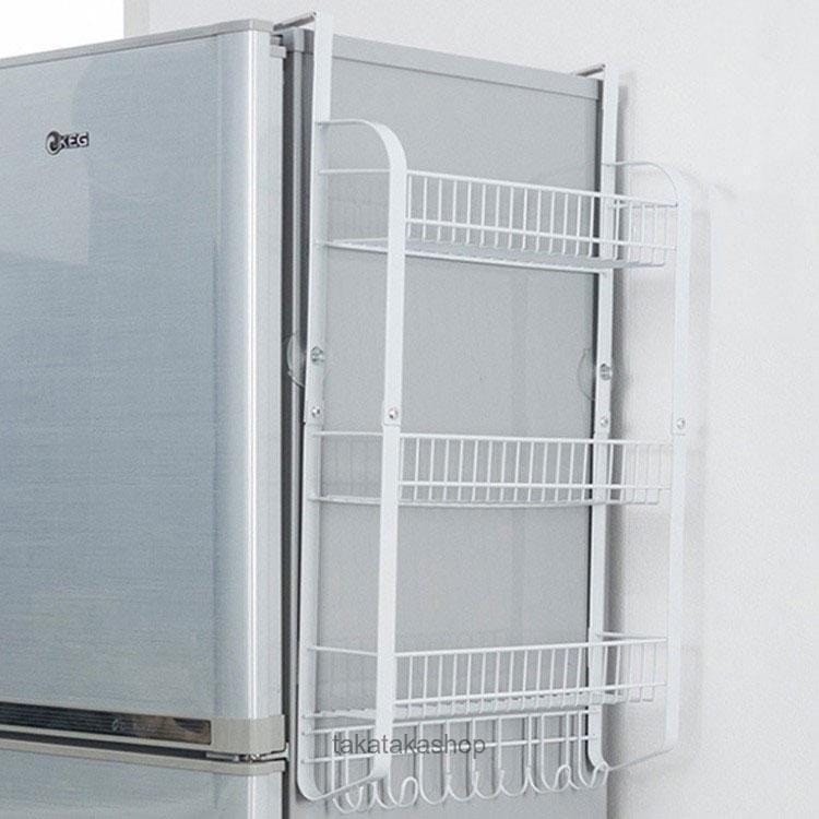 冷蔵庫サイドラック 棚 キッチンラック キッチン収納 吸盤 調味料 ホルダー キッチンペーパーホルダー 横収納 ワイド収納バスケット 小物入れ