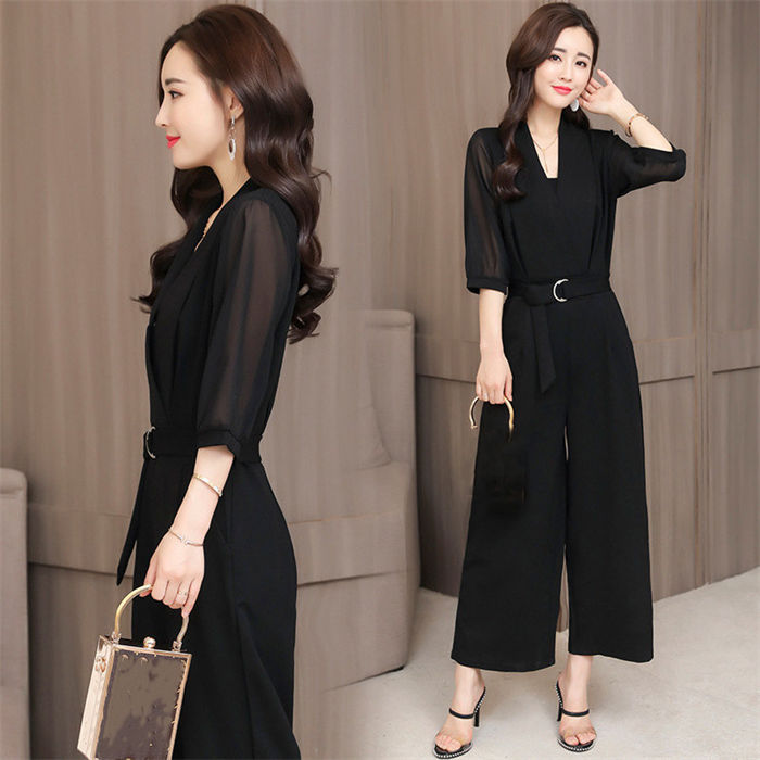 レディース セットアップ オールインワン 夏 レディース スーツ オーバーオール パーティー フォーマルスーツ シフォン 七分袖 結婚式 二次会 入学式 卒業式 ママスーツ パンツスーツ おしゃれ 母