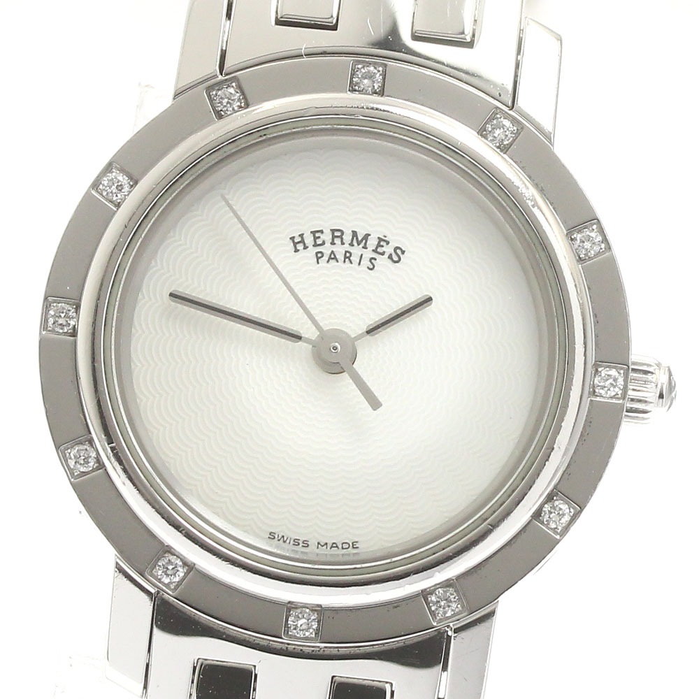 エルメス HERMES CL4.230 クリッパー ナクレ ベゼルダイヤ クォーツ レディース _880402【中古】